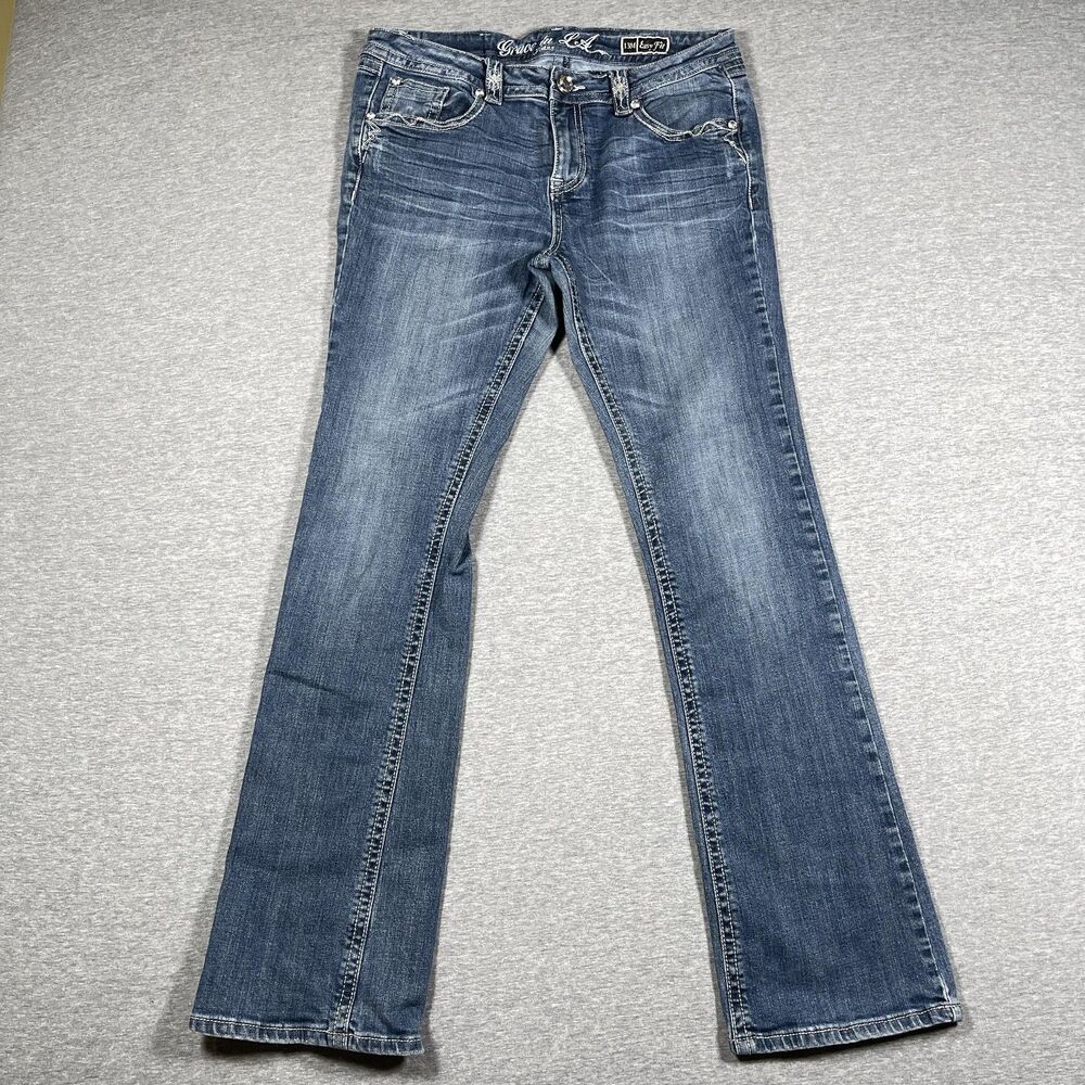 Grace In LA Jeans Juniors 13 M Blue Bootcut Relaxed Stretch Embroidered